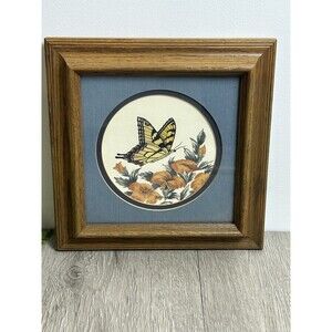Vintage D Smith Minnesota Artist Print Butterfly And Flowers Matte & Framed 8”